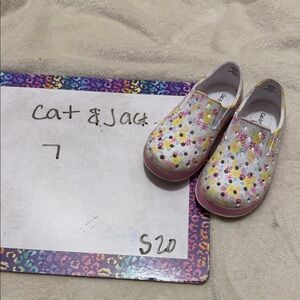 Cat & Jack White Slip-On Floral Toddler Shoes with Pink Trim